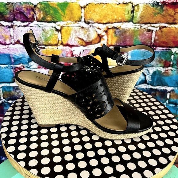 Michael Michael Kors Leather Upper Espadrille Wedge Cut Out Sandals 7.5 - Picture 8 of 10